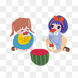 坐在地上吃西瓜的女人