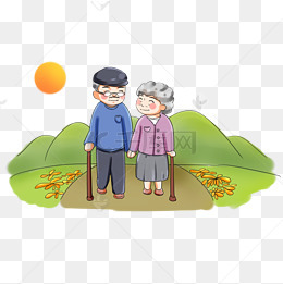 重阳节全家团圆登高卡通手绘