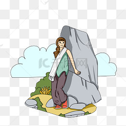 假期女孩登山郊外旅行插画