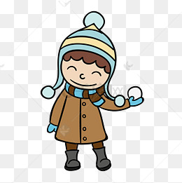 卡通冬天户外玩雪的小男孩素材