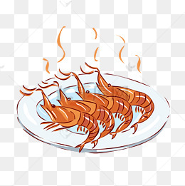 冬季热气腾腾的简笔画小清新美食油焖大虾