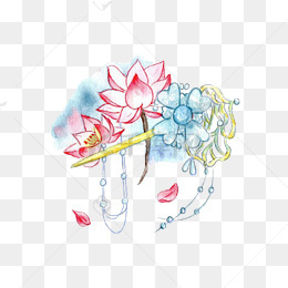 手绘水彩发簪插画