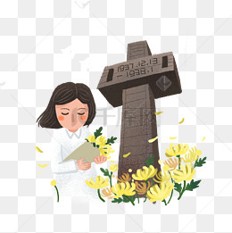 国家公祭日献花的女孩手绘卡通png免抠素材