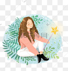 幸运女孩清新水彩手绘好运