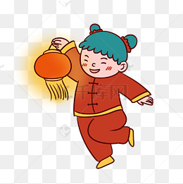 手绘卡通矢量新年小孩子提灯笼
