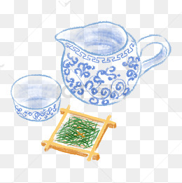 水墨青花瓷茶具插画