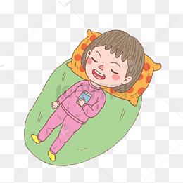 卡通手绘人物躺着玩手机女孩