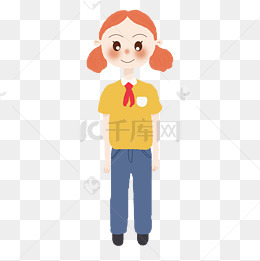 胸前带着红领巾立正站立的小学生