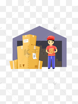 手绘风卡通可爱快递员包裹入库清点场景元素