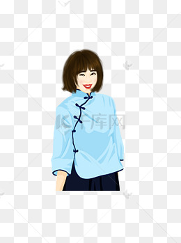 民国蓝衣看书可爱卡通女学生