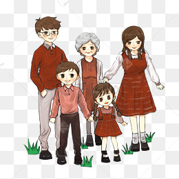 手绘卡通新年三代同堂全家福
