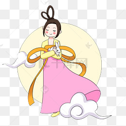 中秋节吃月饼女孩卡通人物图片插画