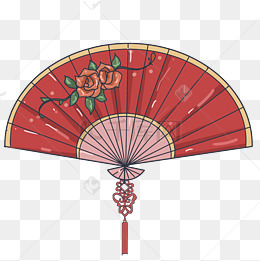 手绘玫瑰花扇子插画