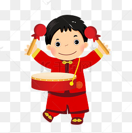 2018新年卡通娃娃卡通男孩敲锣打鼓矢量图