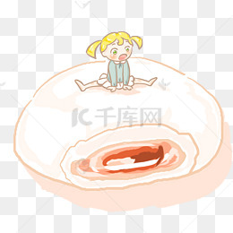 坐在麻薯上的可爱小姑娘卡通手绘
