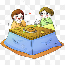 冬季取暖小女孩和食物插画