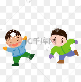 冬天两个小朋友在开心的打雪仗矢量免抠图