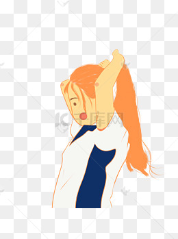 卡通橙色头发女孩梳马尾原创元素