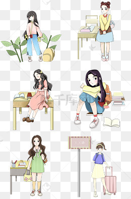 开学校园主题学生女孩卡通人物