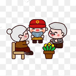 卡通关爱老人志愿者矢量插画