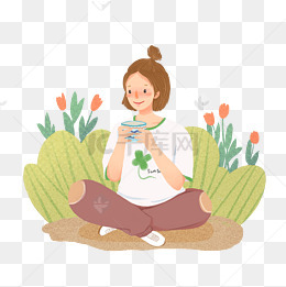 坐在地上喝茶的女生
