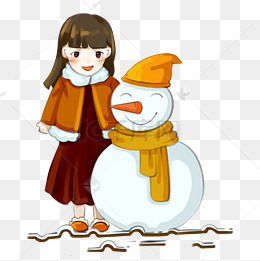 冬季下雪天堆雪球的小女孩素材