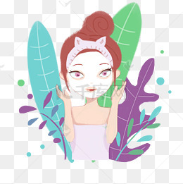 美容蓝色清新手绘护肤敷面膜的女孩免扣