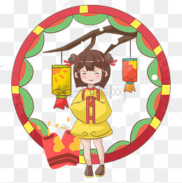 新年小女孩福气手绘插画