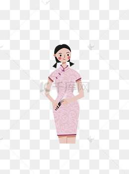 卡通温婉大方的旗袍女生人物插画