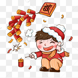 新年放鞭炮传统习俗手绘插画