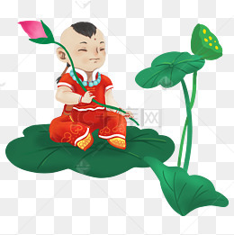 新年吉祥童子莲叶莲花平平安安