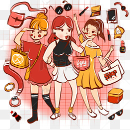 双十一可爱小女孩购物插画