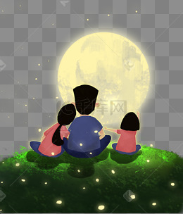 手绘卡通中秋节赏月