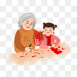 手绘卡通农历新年习俗剪窗花