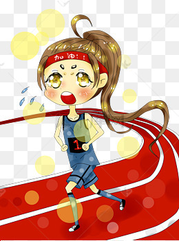 卡通原创手绘学校校运会跑步比赛的学生插画png