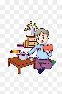重阳节日主题老爷爷喝茶看书卡通插画