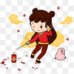手绘新年卡通人物插画素材图片免费下载_高清psd_千库