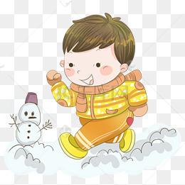 雪人旁边跳舞的小姑娘