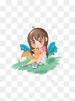 手绘可爱卡通人宠温馨场景人物素材