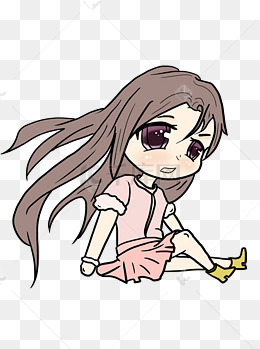 原创手绘可爱q版侧身坐着的女孩png格式
