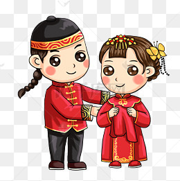 传统中式婚礼新郎新娘插画