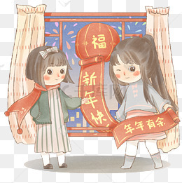 可爱女孩除夕夜庆新年
