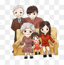 手绘卡通新年三代同堂全家福