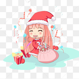 圣诞女孩手绘卡通人物png素材