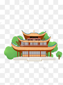 扁平化古风建筑岳阳楼简约插画设计