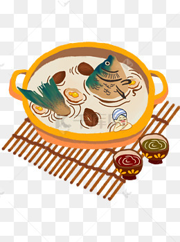 原创手绘风插画食物美食海鲜鱼头汤设计元素
