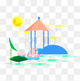 水墨亭子卡通建筑