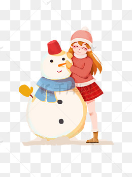 堆雪人圣诞节过新年下雪插画png格式