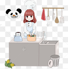 烹饪女厨师洗菜插画