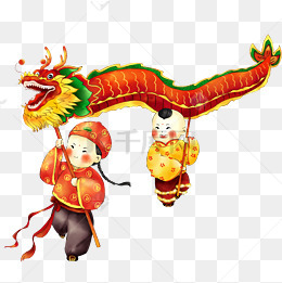元宵节舞龙灯中国风psd卡通手绘